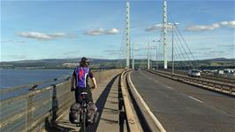 Ash crossing the Kessock Bridge into Inverness, 48.1 miles into the ride